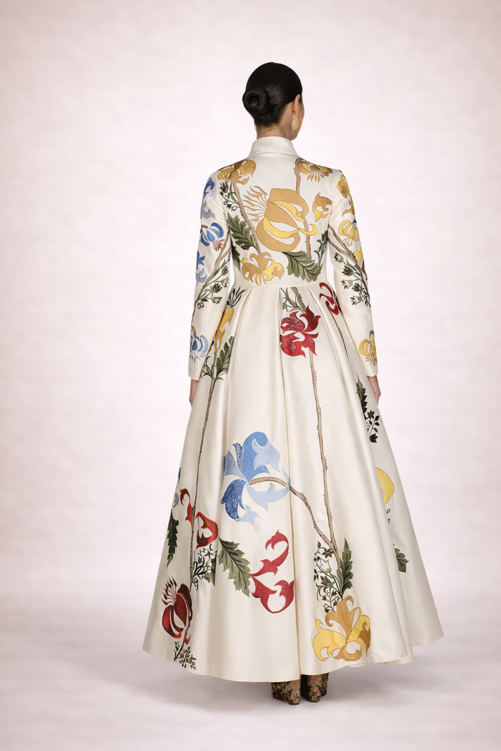 Lapel Neck Cotton Silk Embroidered Gown
