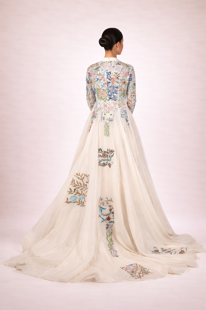 Embroidered Long Cotton Silk Jacket With Tube Dress