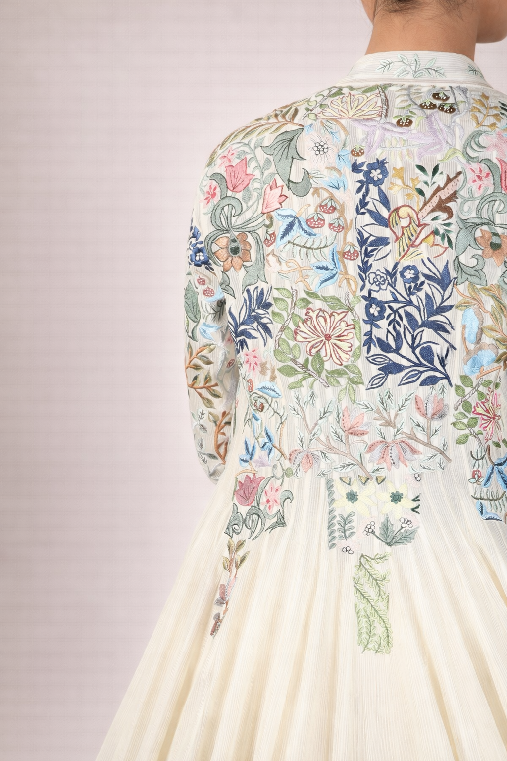 Embroidered Long Cotton Silk Jacket With Tube Dress