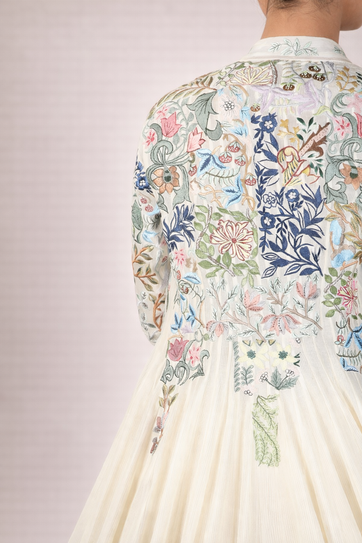 Embroidered Long Cotton Silk Jacket With Tube Dress