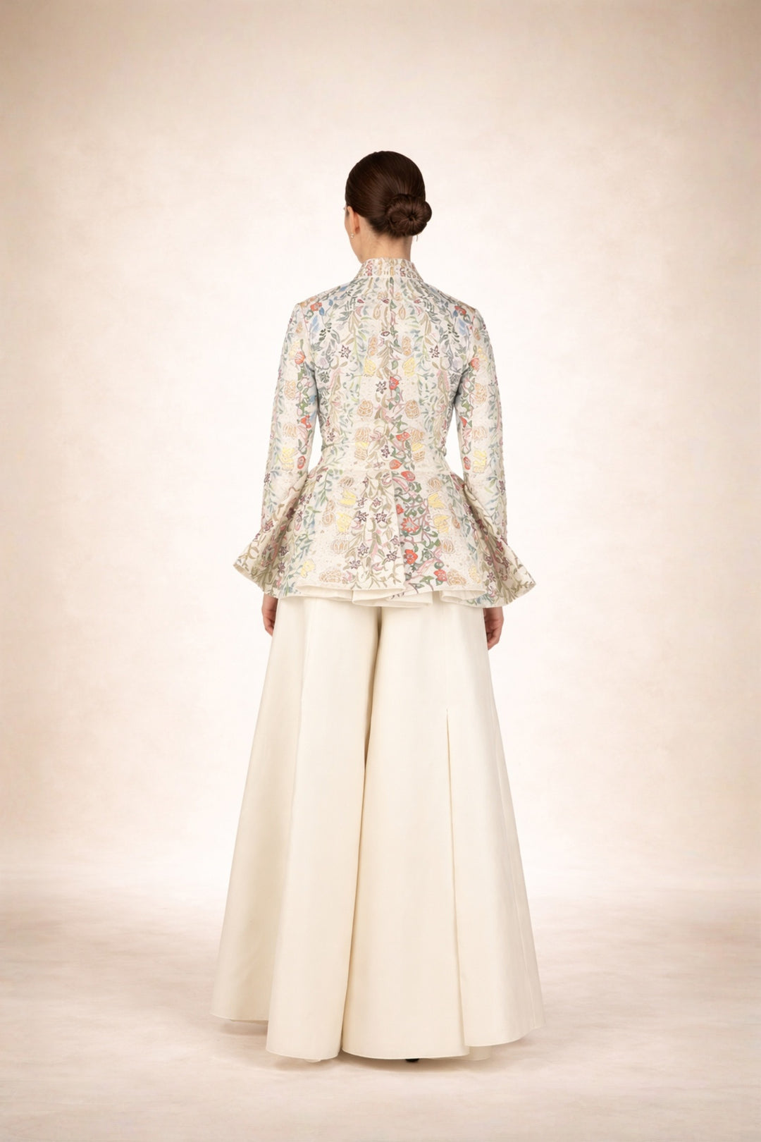 Peplum Cotton Silk Embroidered Jacket Along With Palazzo Pants