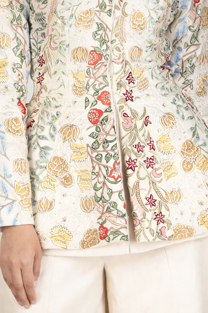 Peplum Cotton Silk Embroidered Jacket Along With Palazzo Pants