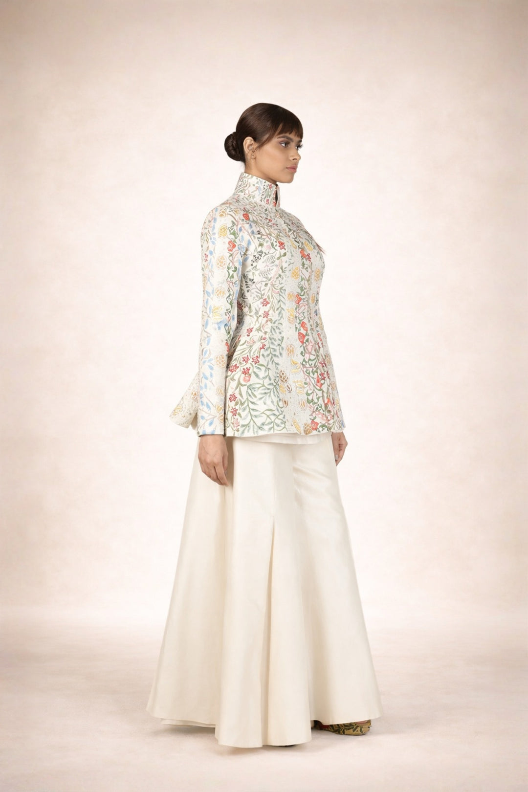 Peplum Cotton Silk Embroidered Jacket Along With Palazzo Pants