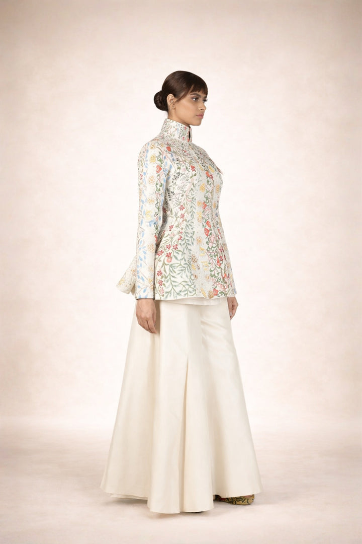 Peplum Cotton Silk Embroidered Jacket Along With Palazzo Pants