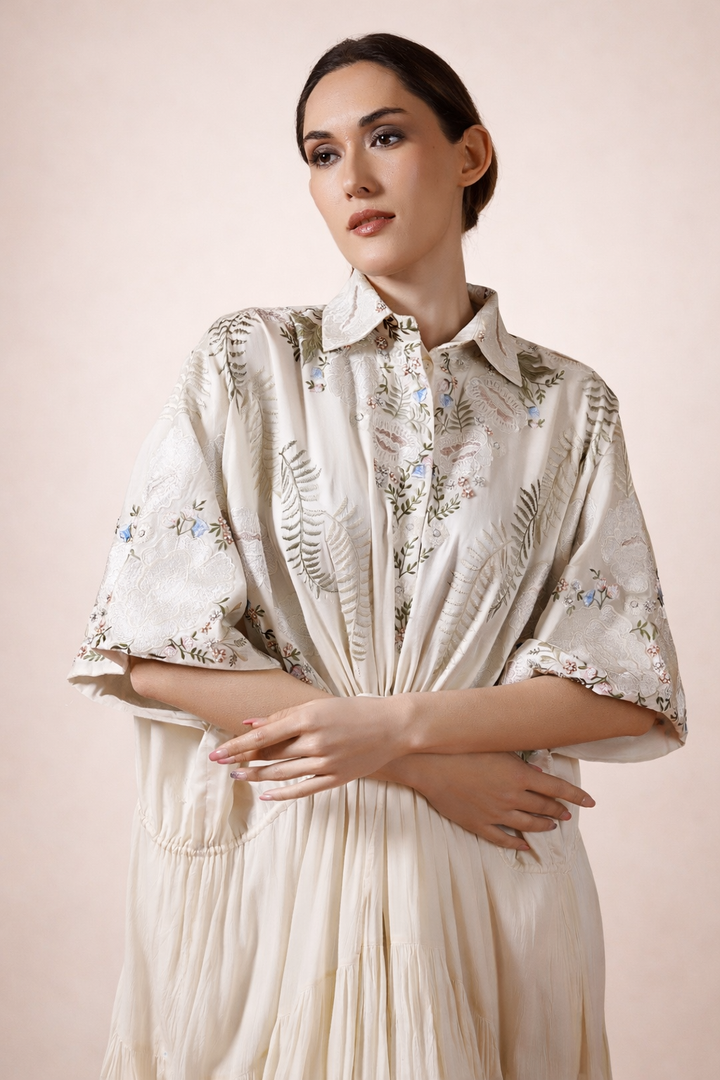 Ivory Cotton Silk Kaftan Dress