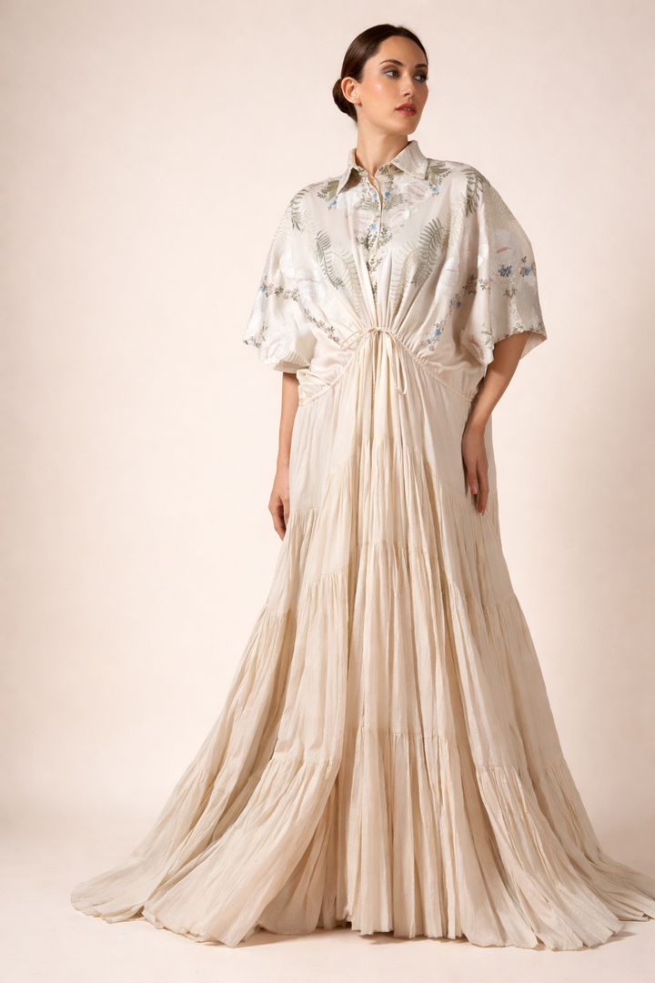 Ivory Cotton Silk Kaftan Dress