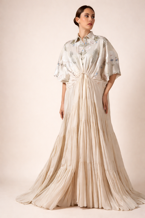 Ivory cotton silk kaftan dress