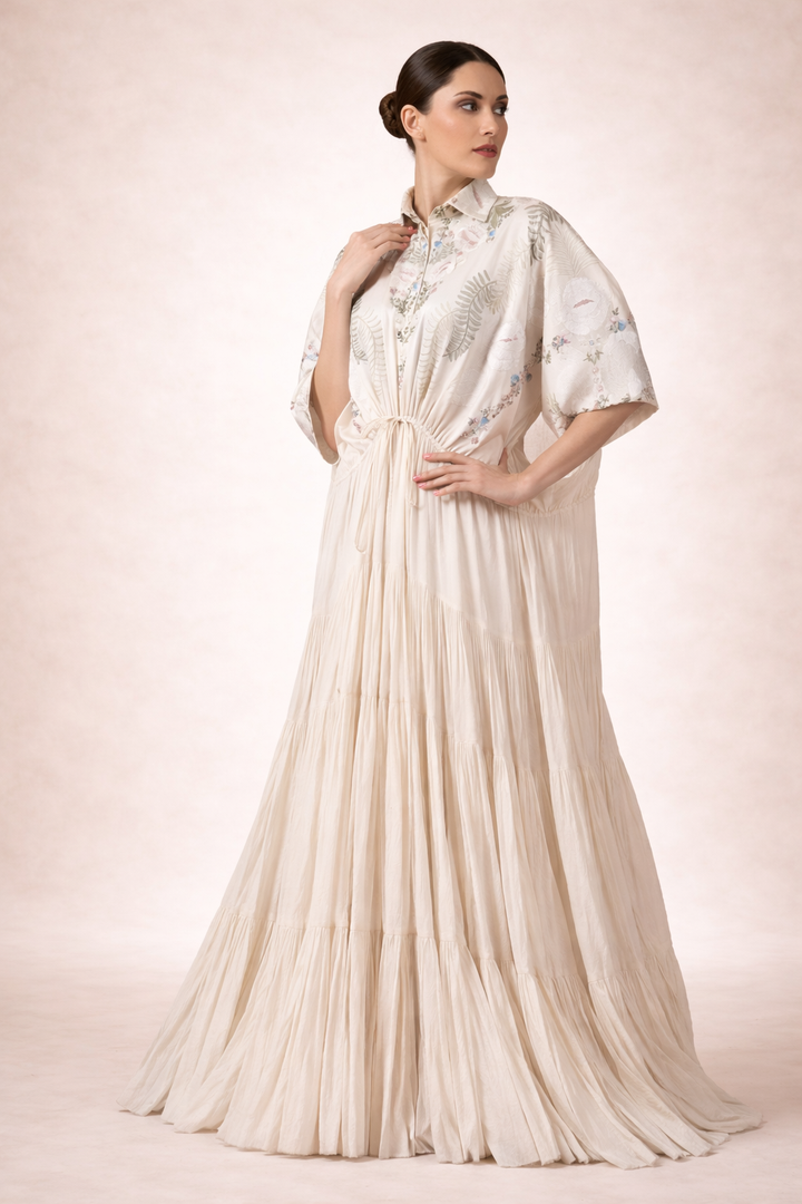 Ivory Cotton Silk Kaftan Dress