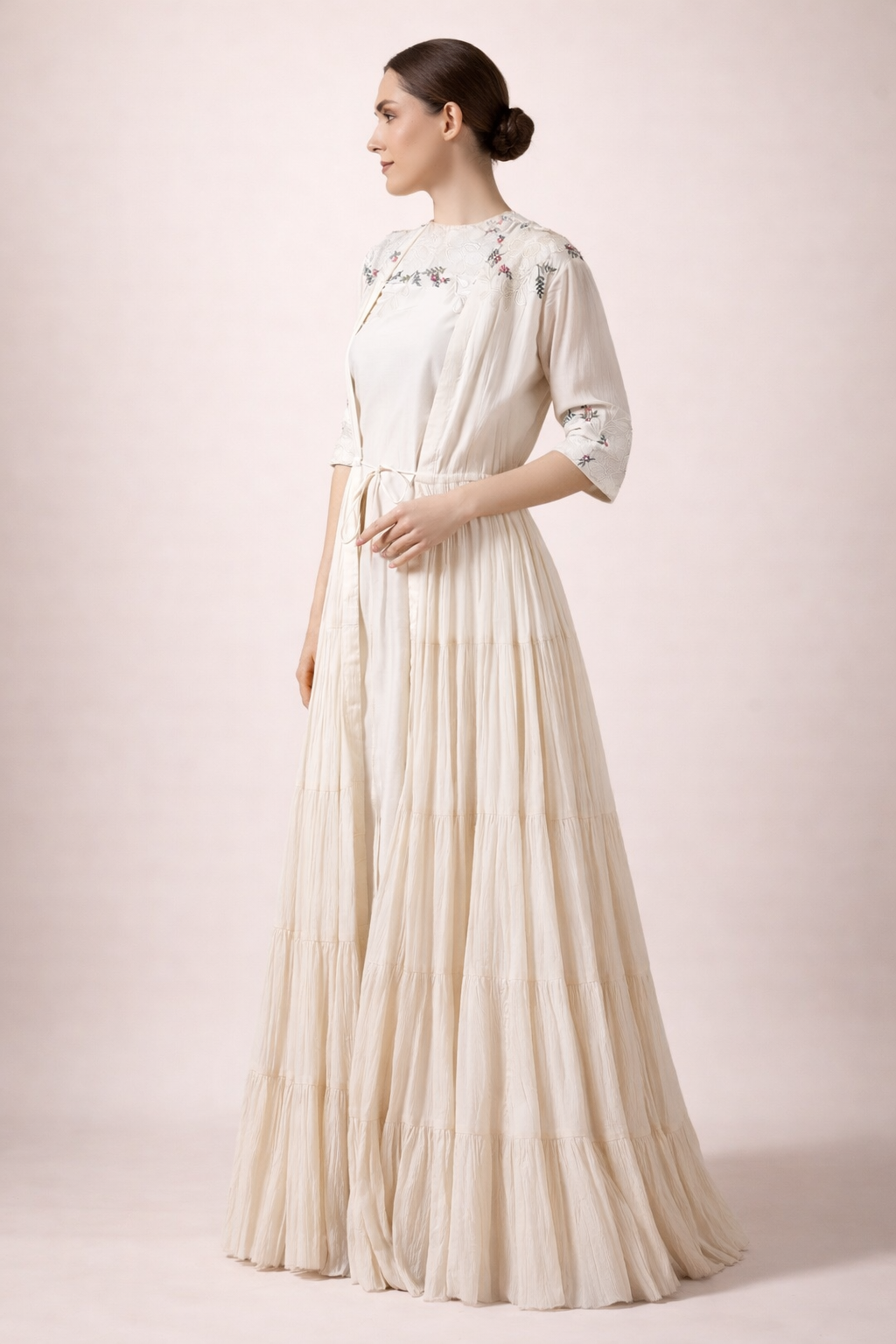 Off-White Cotton Silk And Cotton Jacket Dress Set
