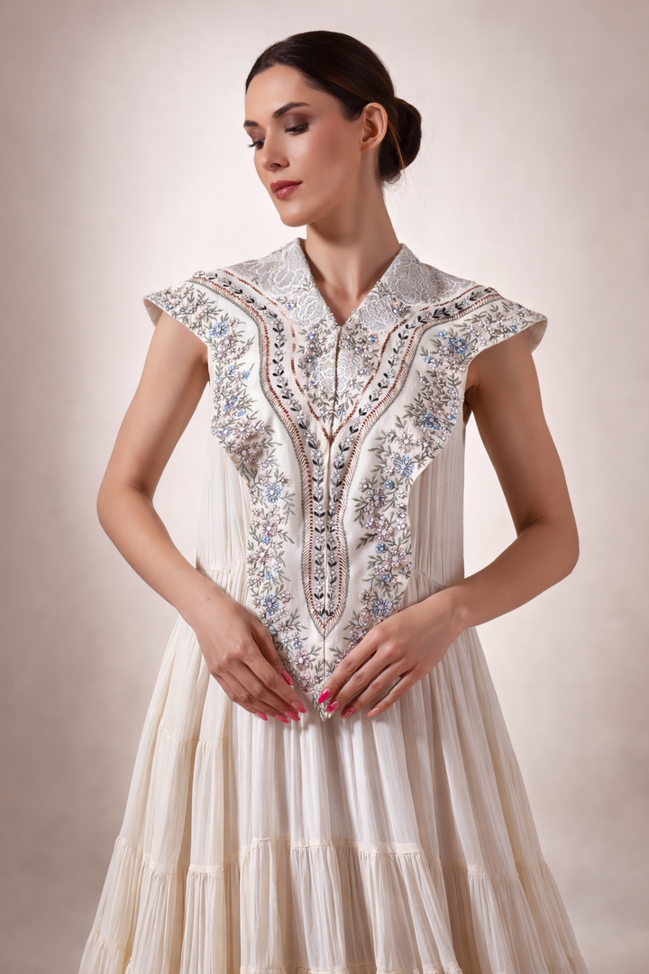 Refined Off-White Floor-Length Dress