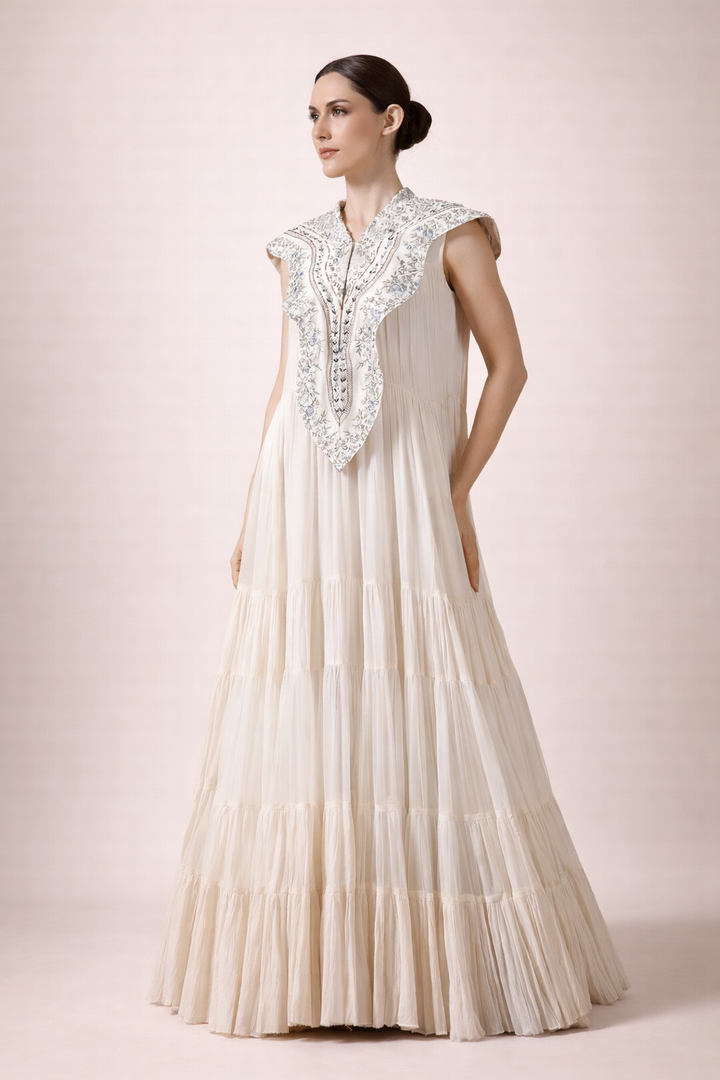 Refined Off-White Floor-Length Dress