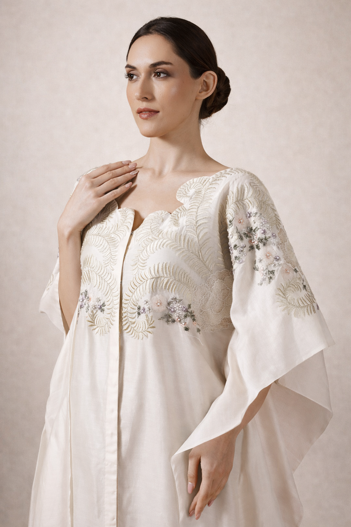 Off-White Short-Length Kaftan In Airy Organza Silk
