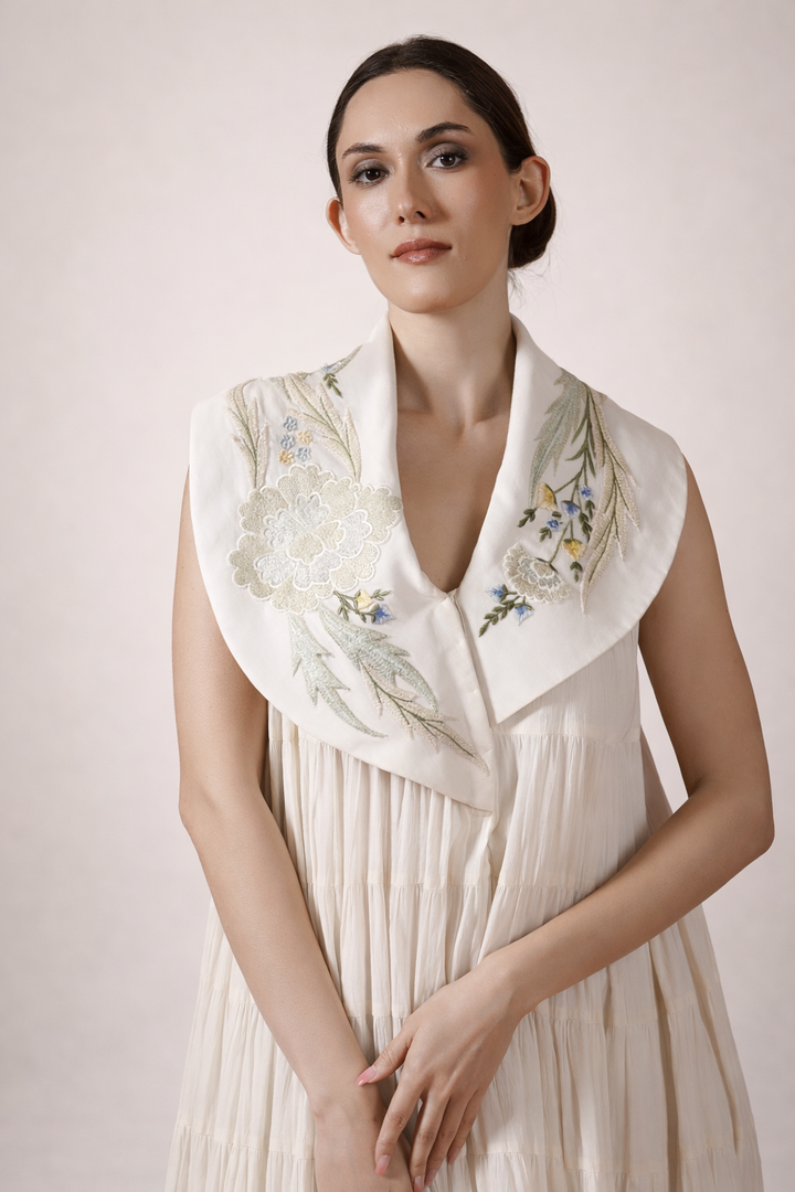 Ivory Long Dress Crafted In A Soft Cotton Silk