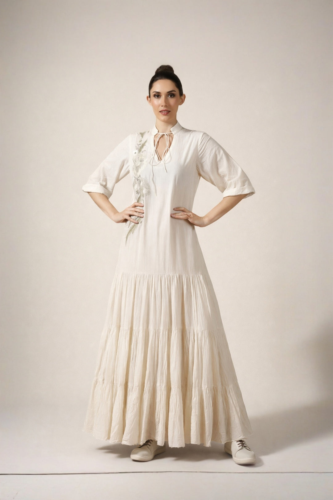 Ivory Tier Dress Enhance With Embroidery