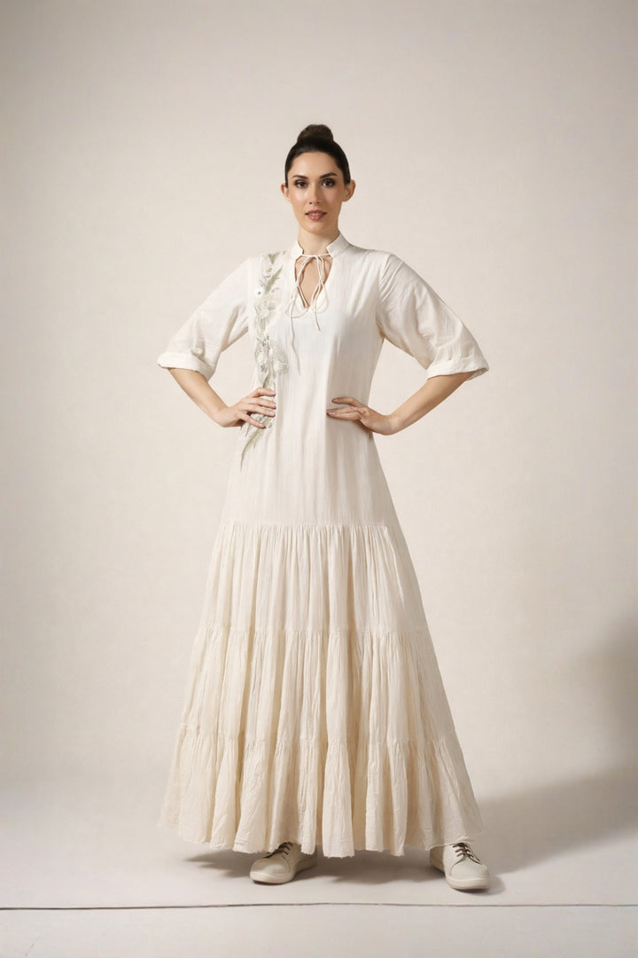 Ivory Tier Dress Enhance With Embroidery