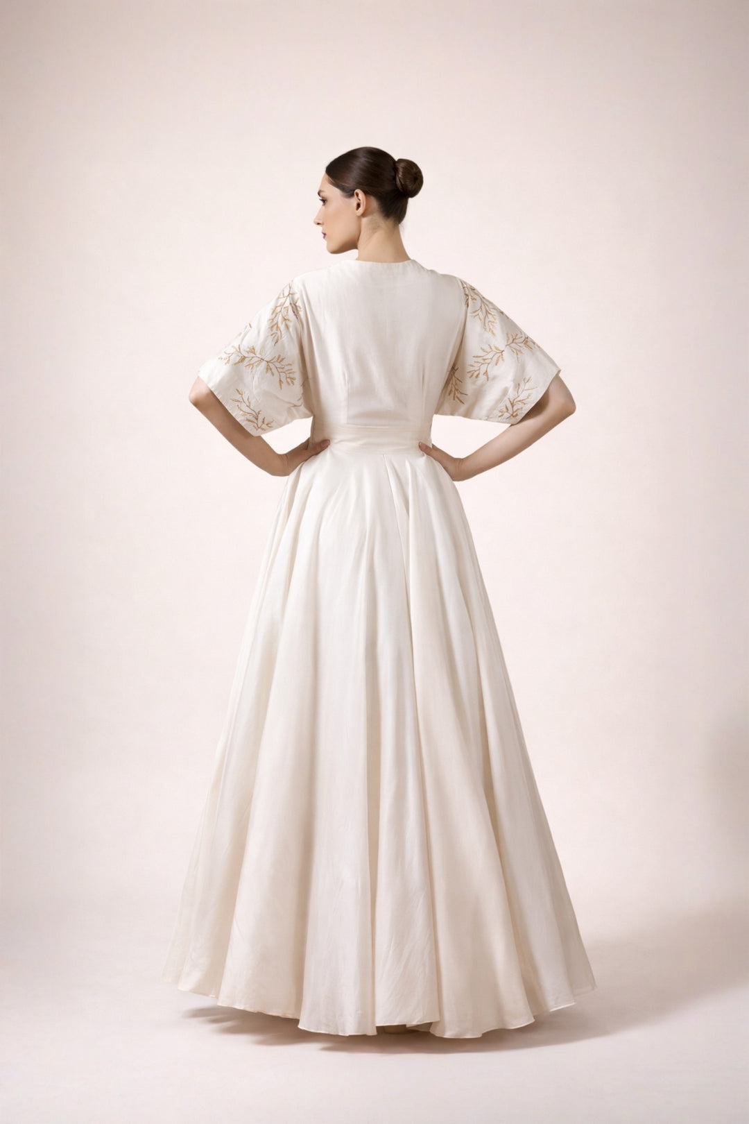 Ivory Front Open Dress With Belt