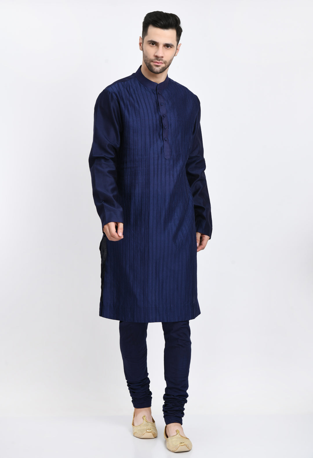 Navy Blue Cotton Silk Kurta Set