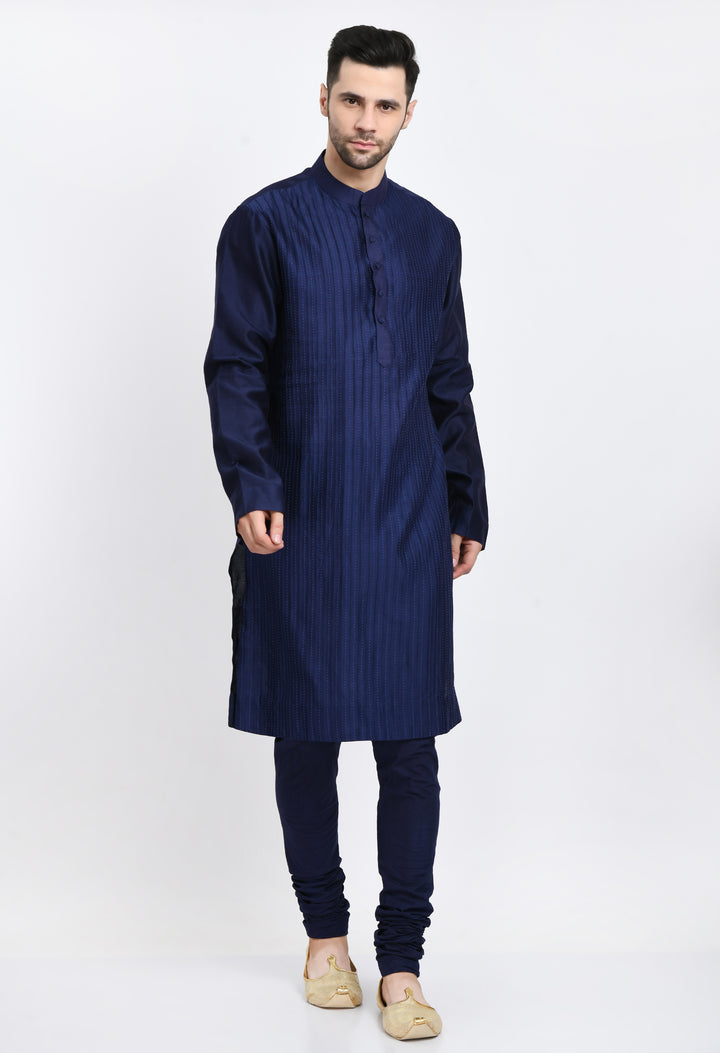 Navy Blue Cotton Silk Kurta Set
