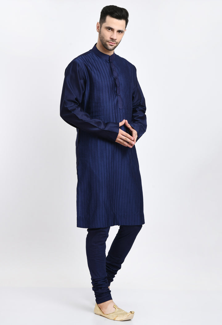 Navy Blue Cotton Silk Kurta Set