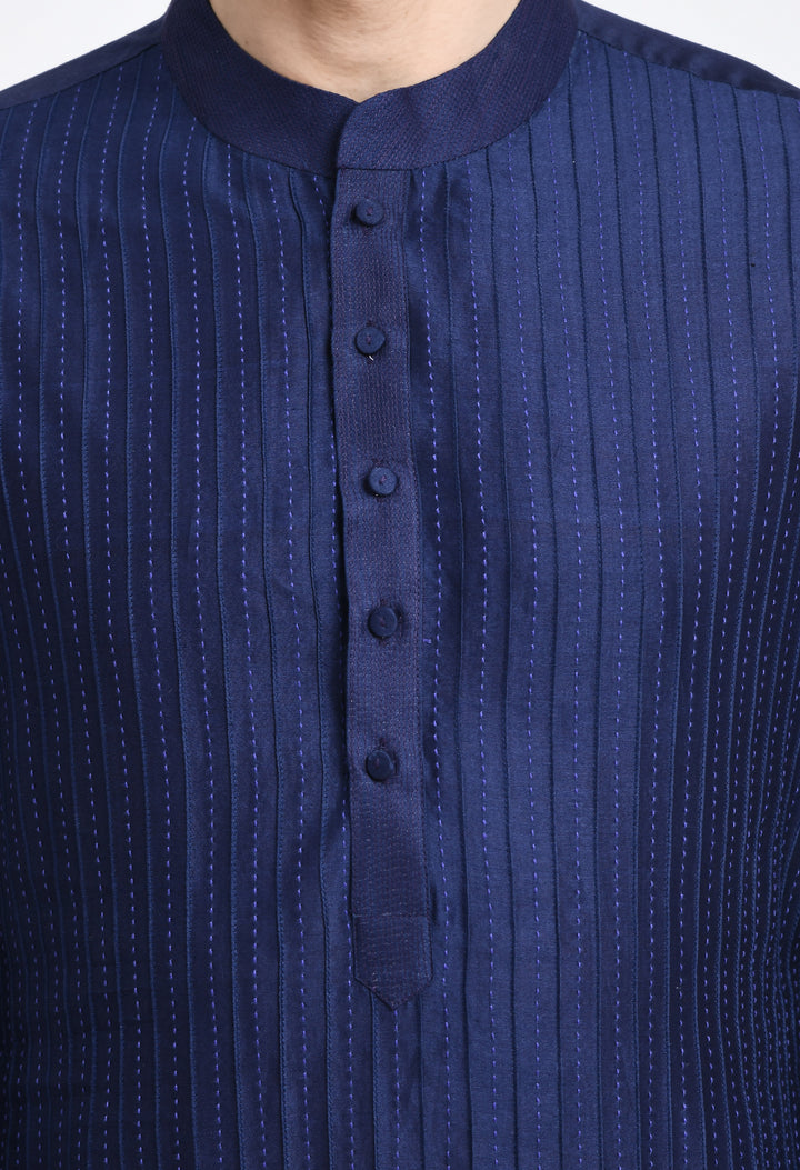 Navy Blue Cotton Silk Kurta Set
