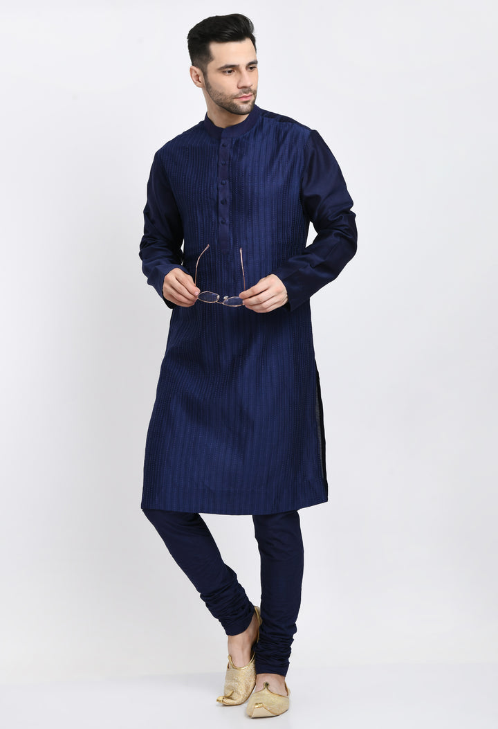 Navy Blue Cotton Silk Kurta Set