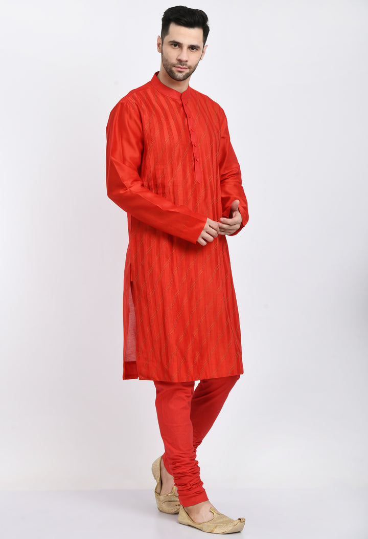 Crimson Pintucked Kurta Set