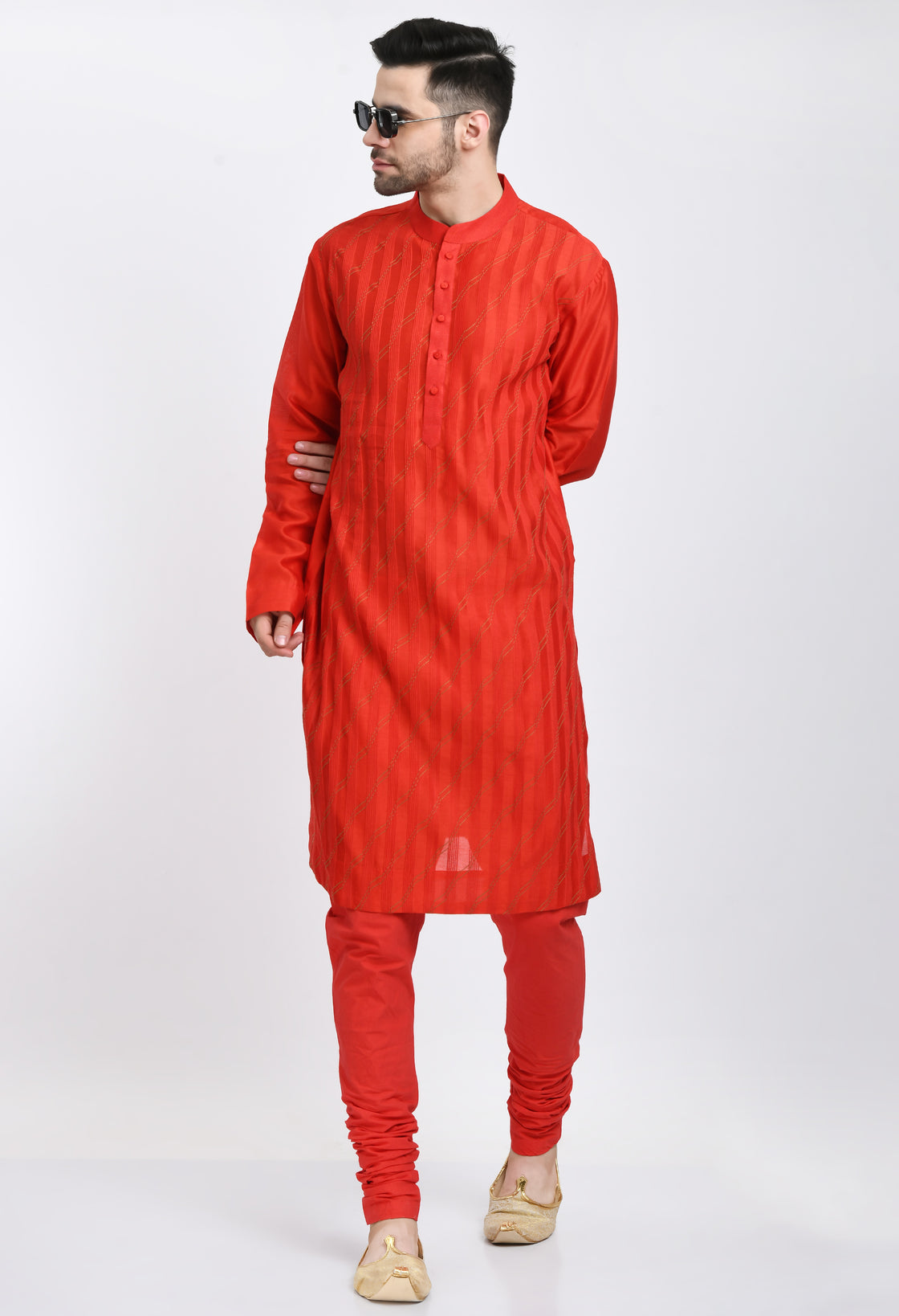 Crimson Pintucked Kurta Set