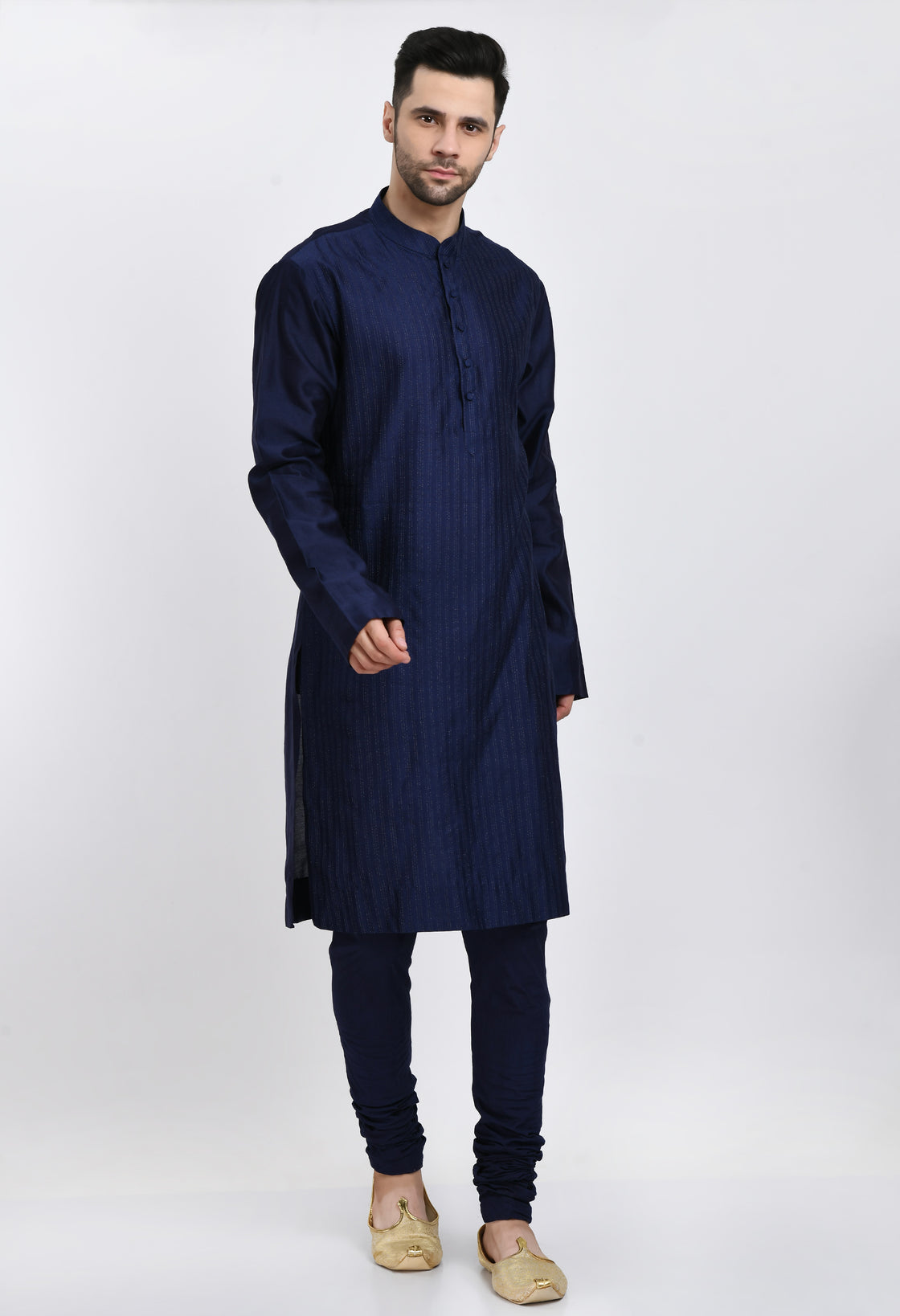 Navy Blue Cotton Silk Kurta Set