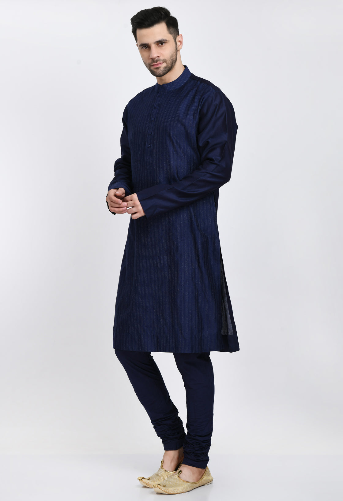 Navy Blue Cotton Silk Kurta Set