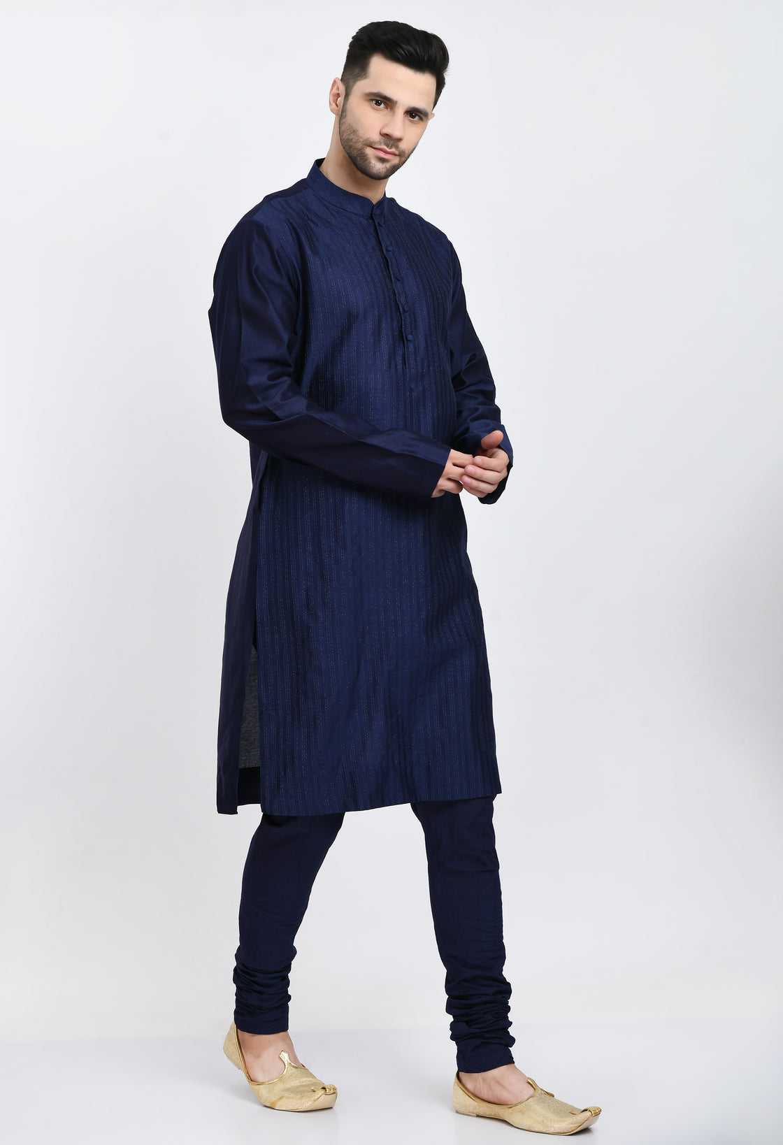 Navy Blue Cotton Silk Kurta Set