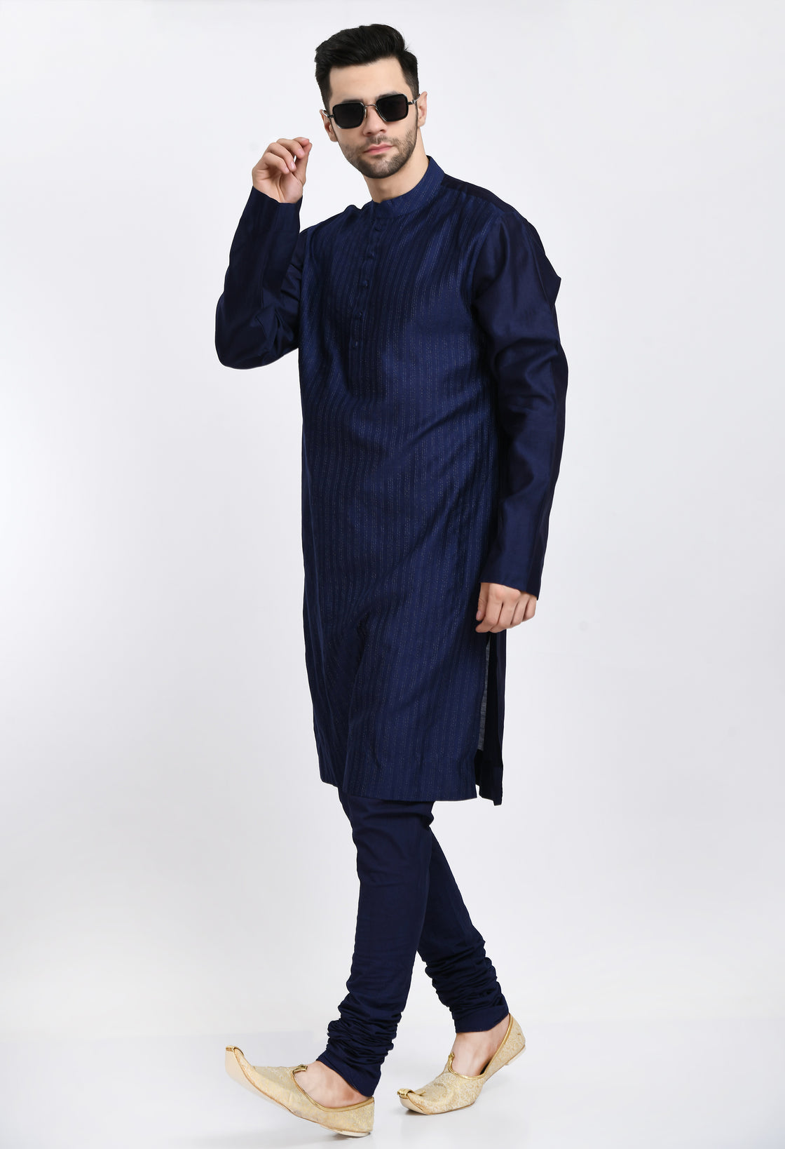 Navy Blue Cotton Silk Kurta Set