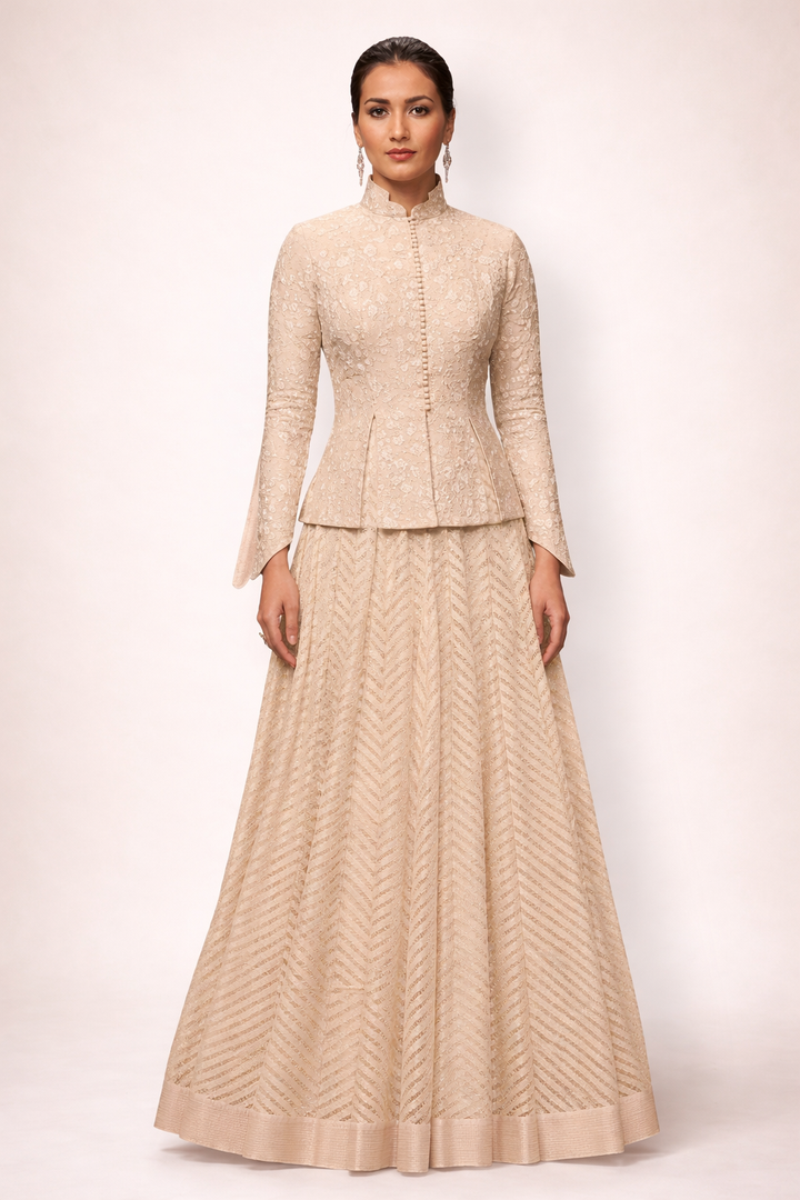 Elegant Ivory Cotton Silk Dress