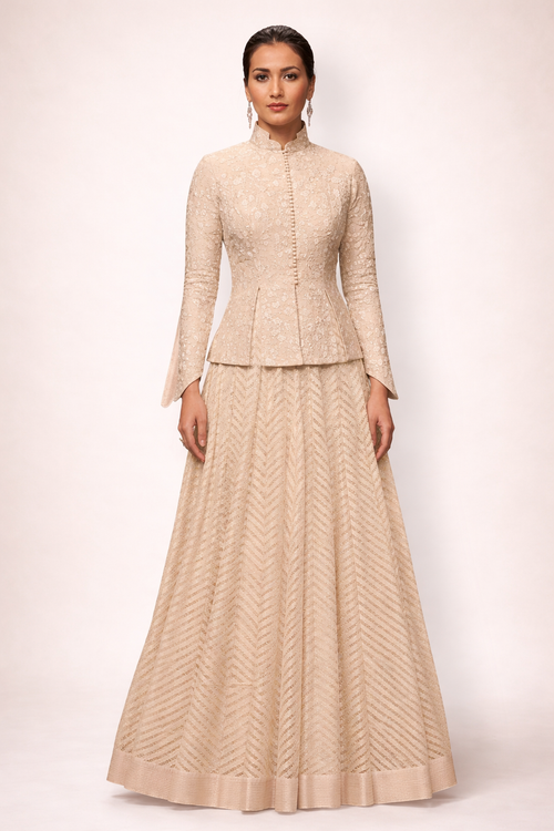 Elegant Ivory Cotton Silk Dress