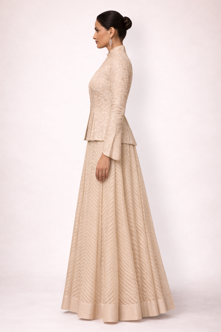 Elegant Ivory Cotton Silk Dress