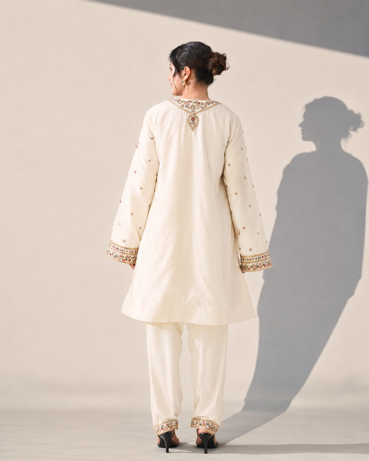 Ivory Embroidered Kurta Palazzo Set