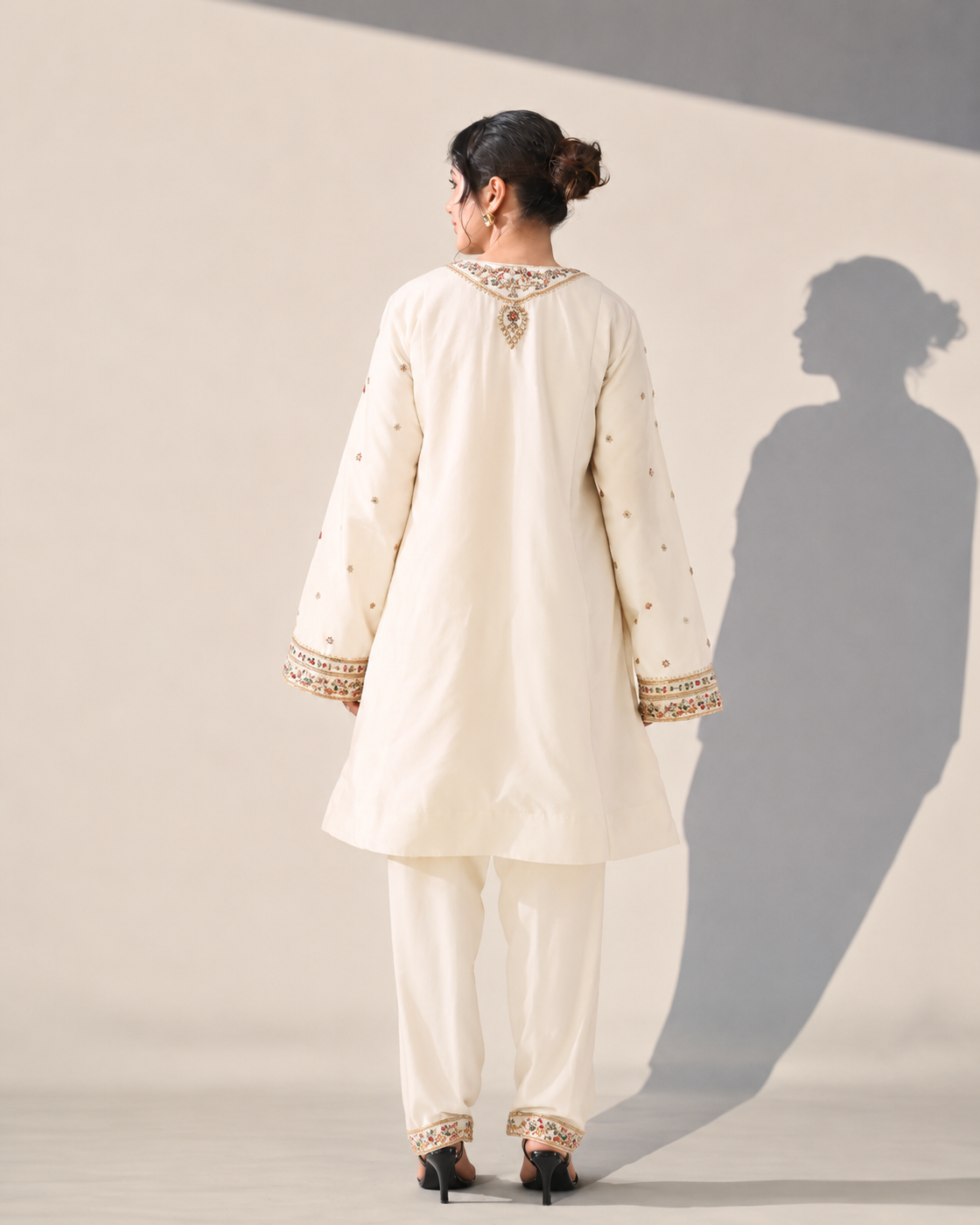 Ivory Embroidered Kurta Palazzo Set