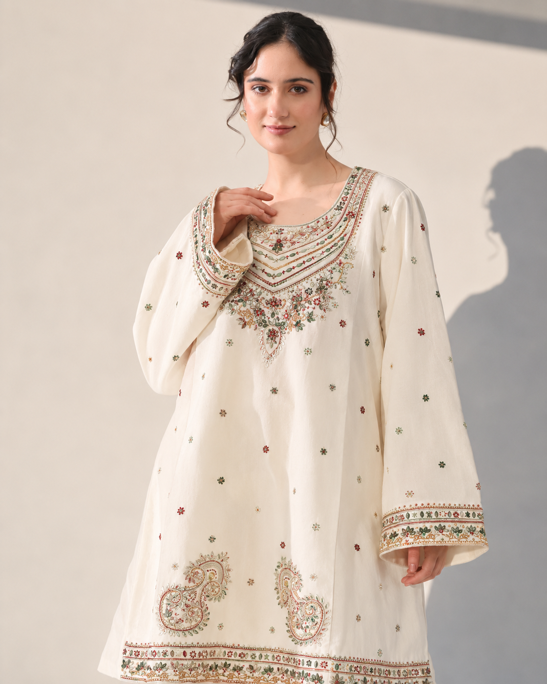 Ivory Embroidered Kurta Palazzo Set