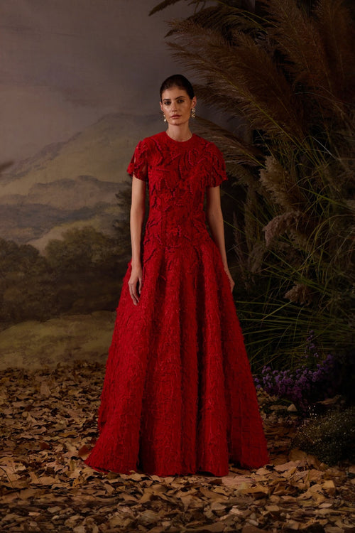 Scarlet 3D Tonal Threadwork Embroidered Gown