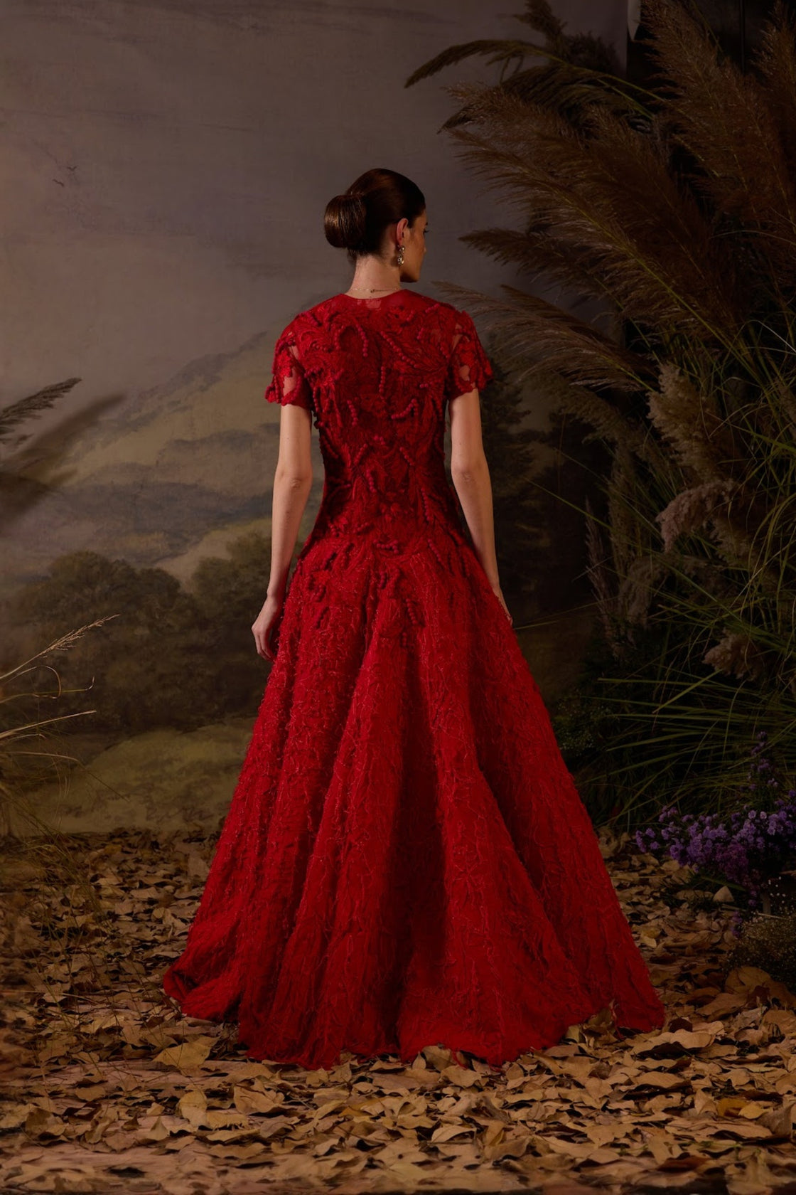 Scarlet 3D Tonal Threadwork Embroidered Gown