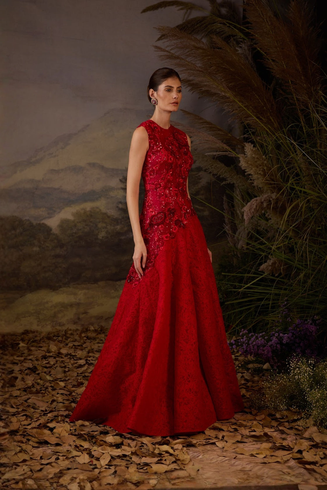 Scarlet Threadwork & Sequin Couture Gown