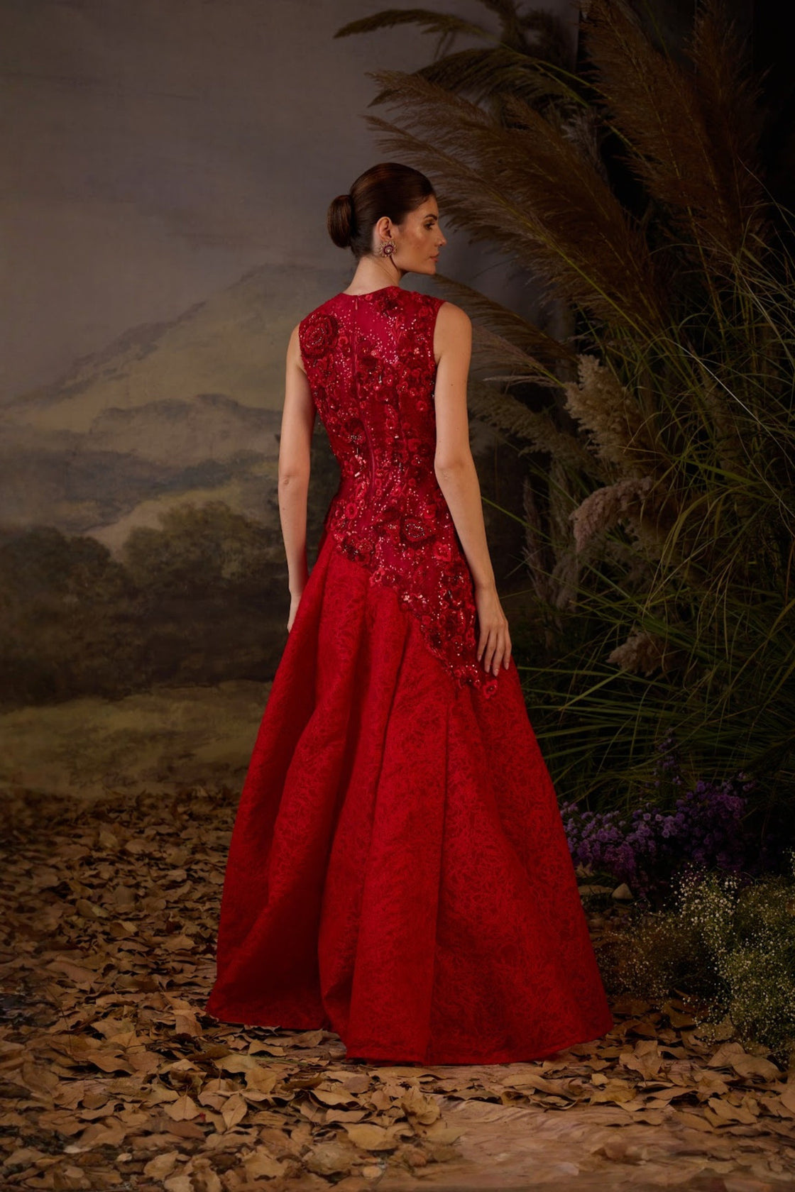 Scarlet Threadwork & Sequin Couture Gown