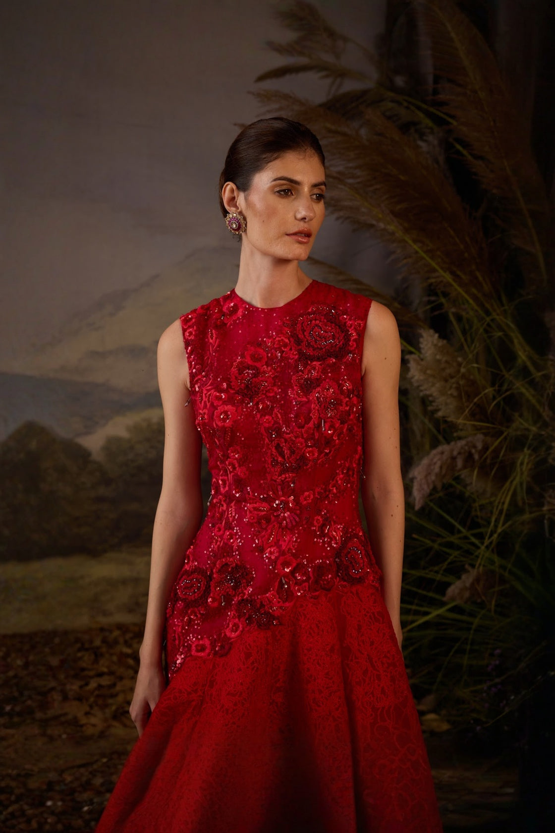 Scarlet Threadwork & Sequin Couture Gown