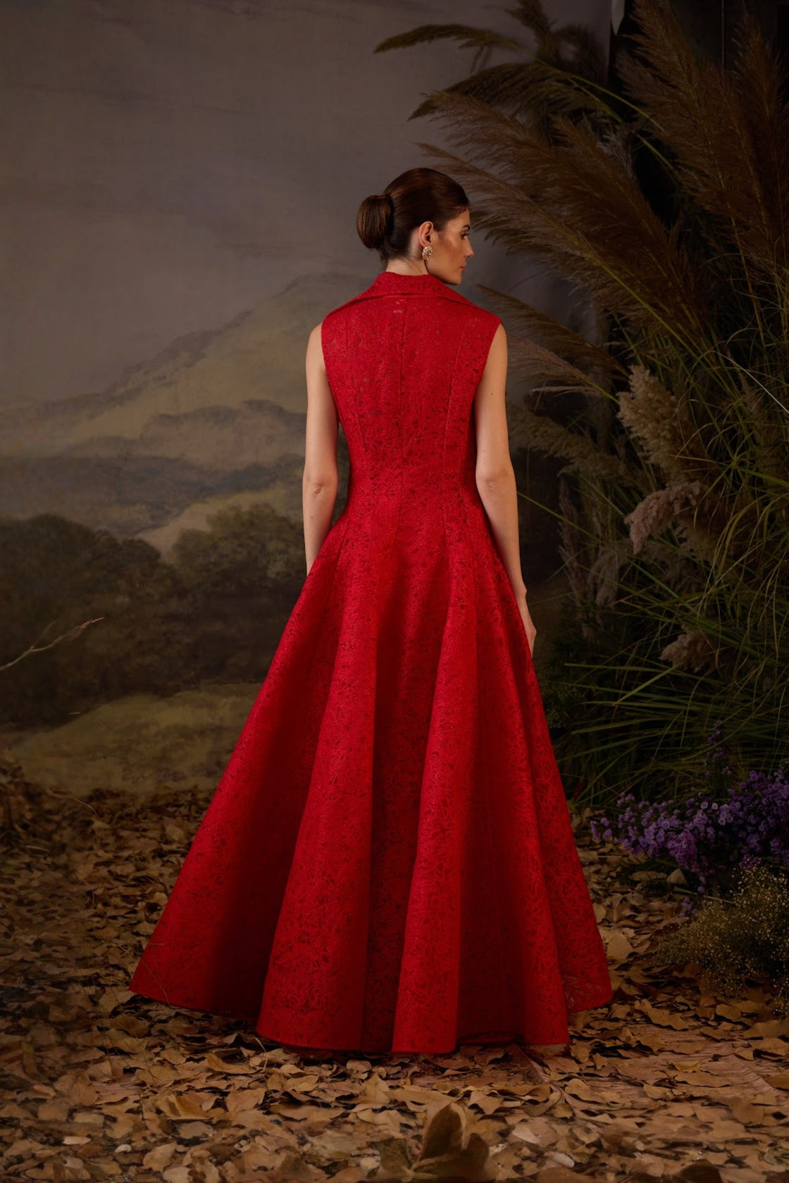 A Red Net Texture Embroidery Jacket And Inside Tube Top With Dhoti