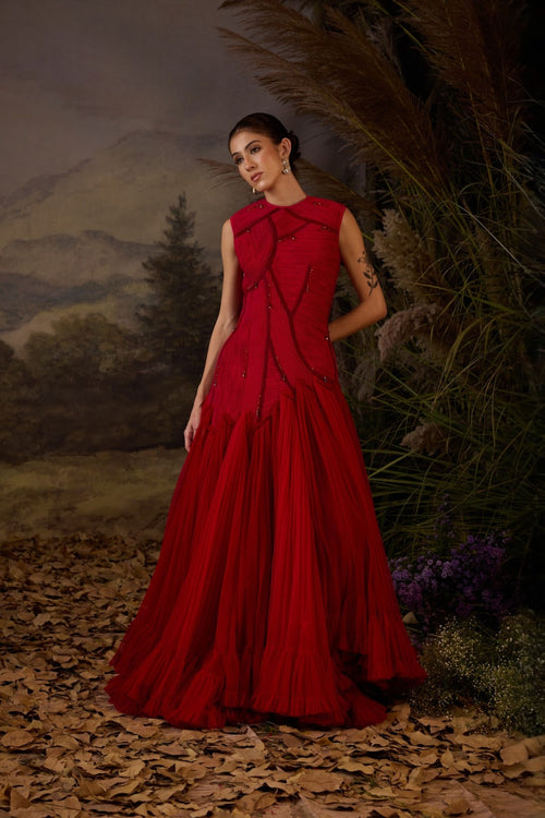 Scarlet Heritage Cordwork Embroidered High-Low Gown