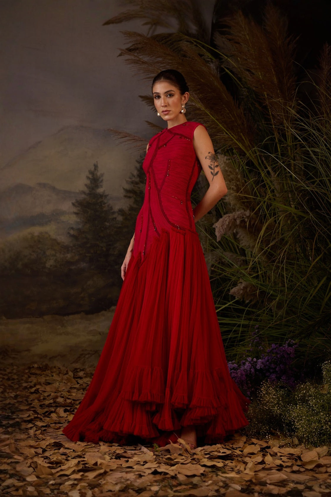 Scarlet Heritage Cordwork Embroidered High-Low Gown