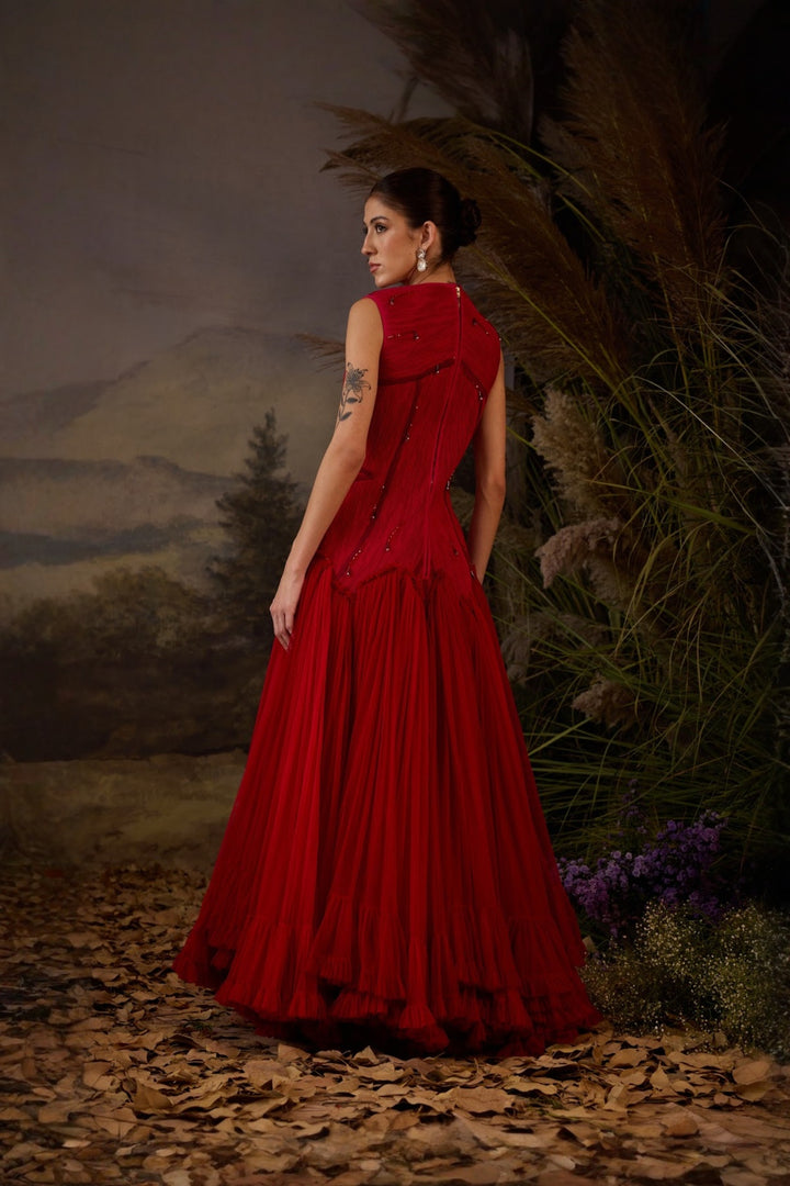 Scarlet Heritage cordwork Embroidered High-Low Gown