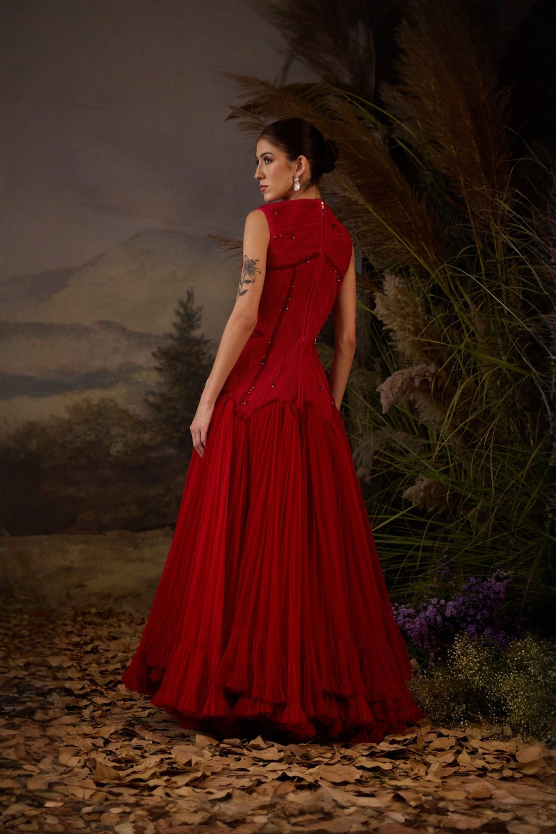 Scarlet Heritage Cordwork Embroidered High-Low Gown