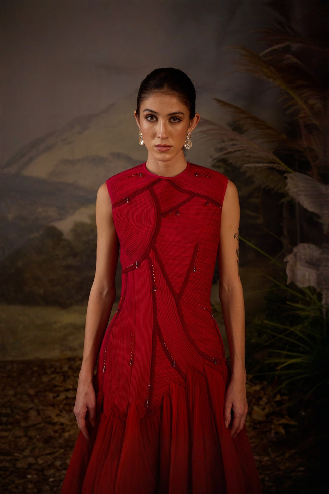 Scarlet Heritage Cordwork Embroidered High-Low Gown