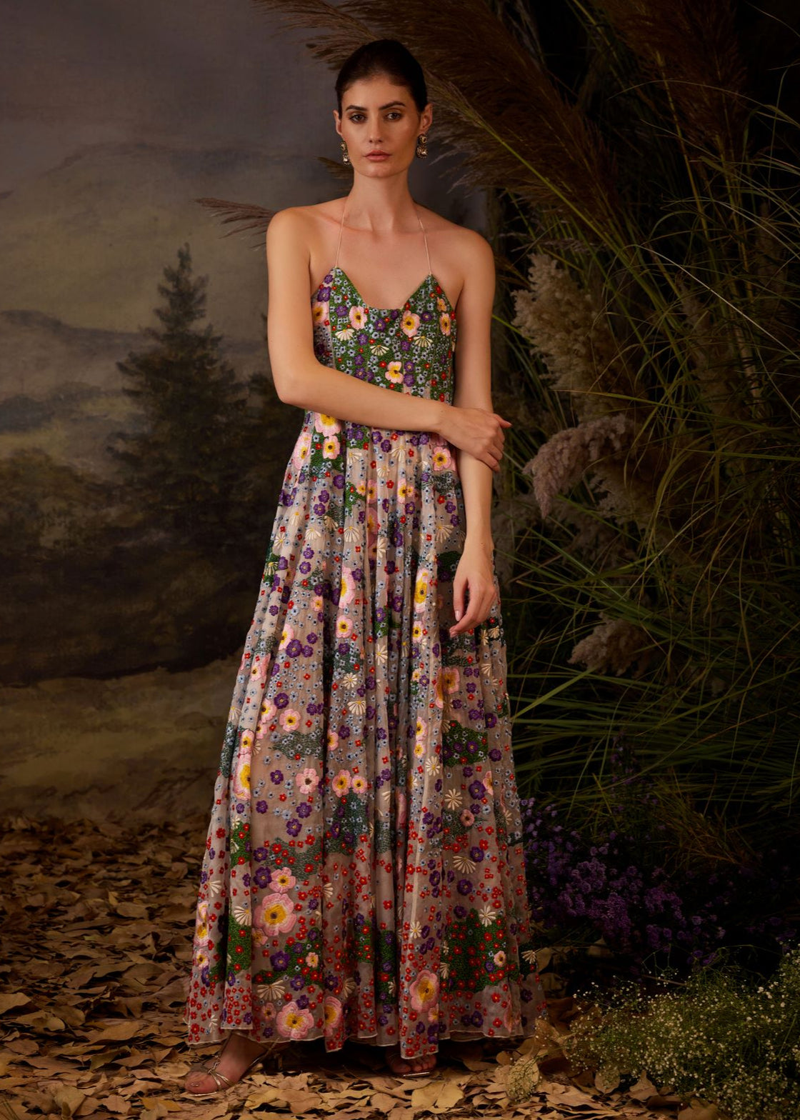 Floral Halter Neck Gown