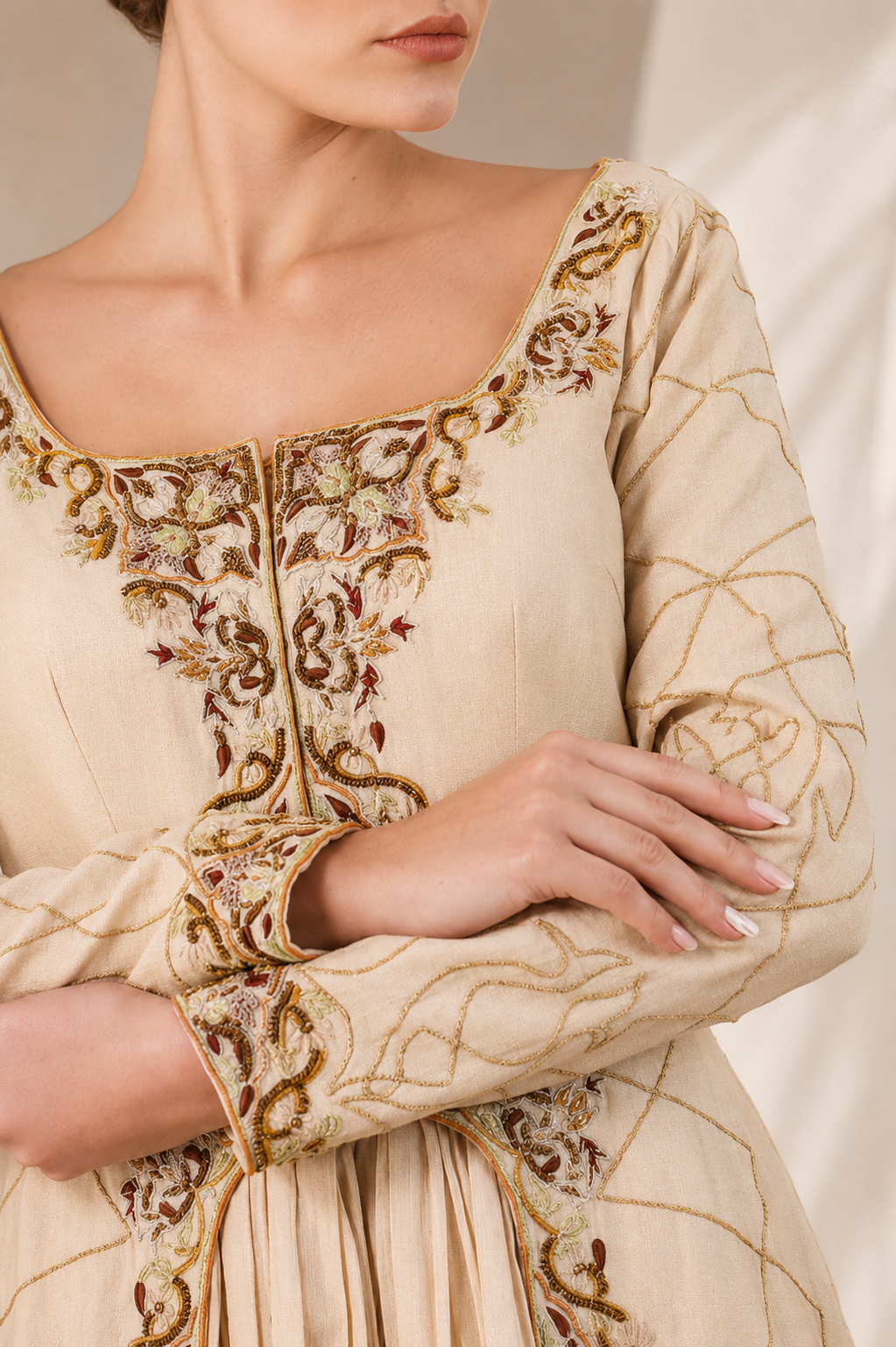 Gold Panelled Kurta Crafted In Cotton Silk